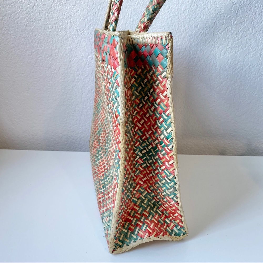 Vintage Woven Straw Tote Market Bag - Picture 2 of 11